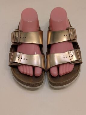 Birkenstock Women's 40/9 Arizona Metallic Copper Gold Sandals Leather